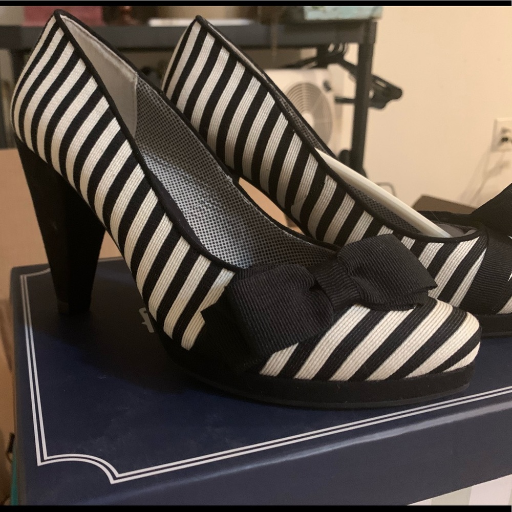Black and white stripe heels. New in box.